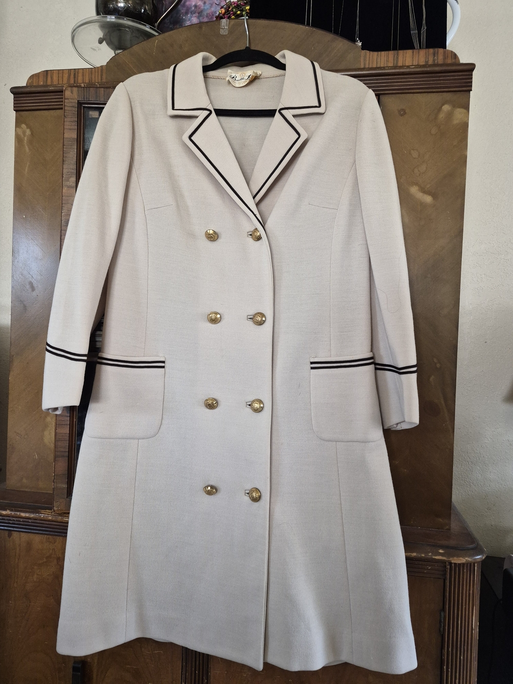 Butte Knits Cream Double-Breasted Dress Coat Mid Centiey